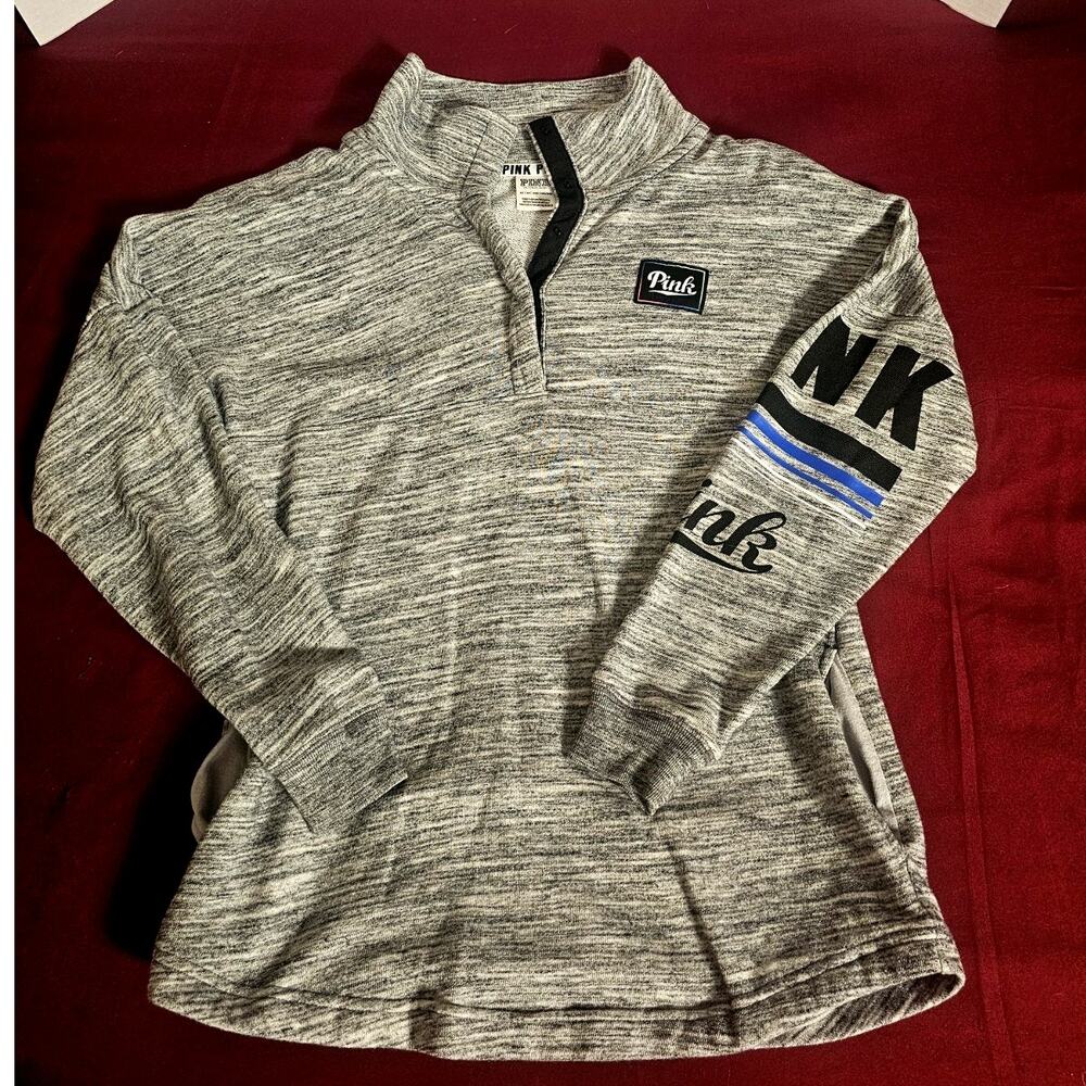 Victoria's Secret Pink Varsity Quarter Snap Pullover Gray Size XS Xtra Small